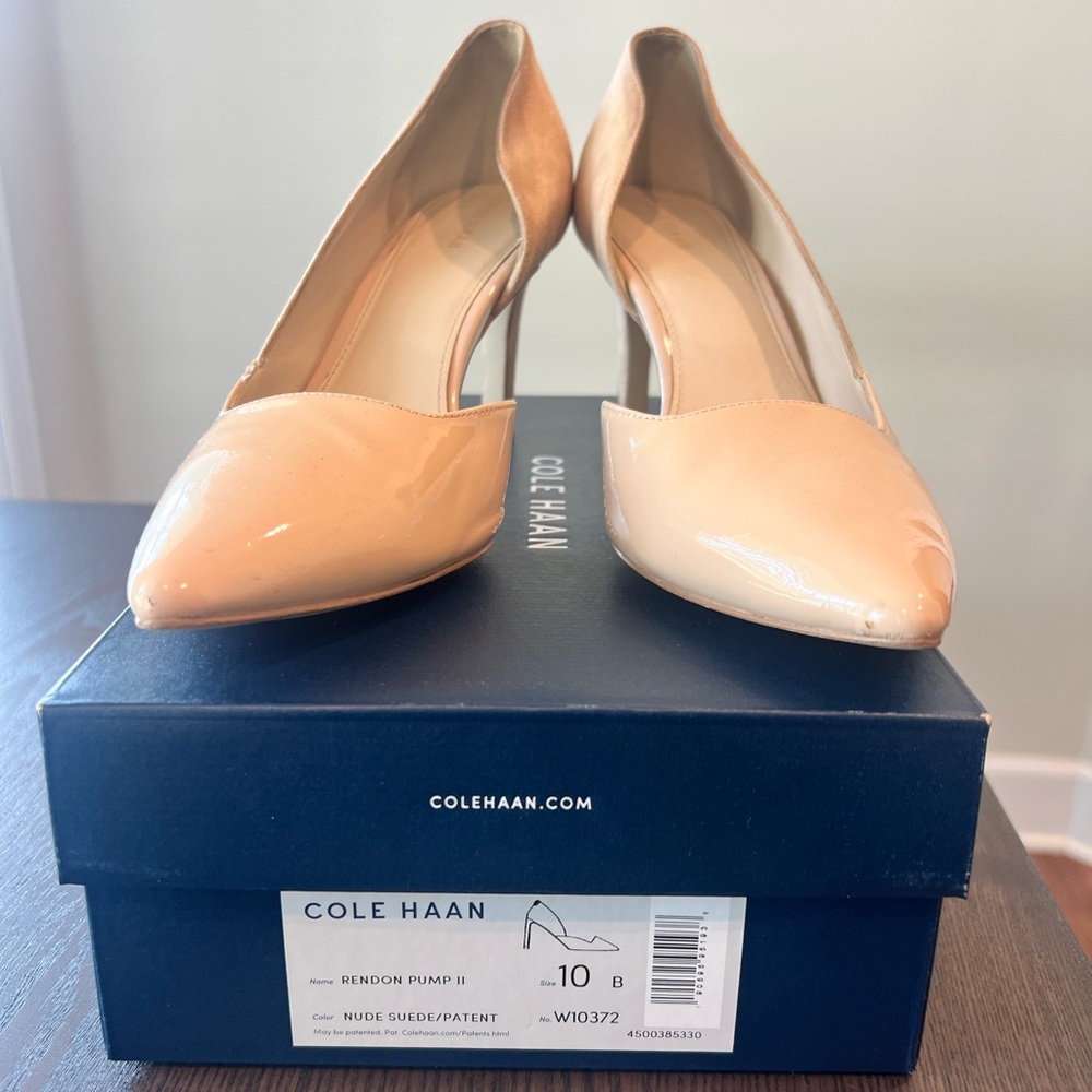 Cole Haan Nude Patent Pointed Toe Pumps